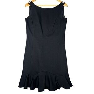 Kay‎ Unger Rhinestone Shoulder Black Cocktail Dress Womens Size 6 Flare A-Line